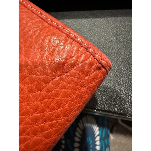 Fossil Women's Orange Genuine Pebble Leather Bi-Fold Snap Button Slim Wallet - Picture 12 of 12